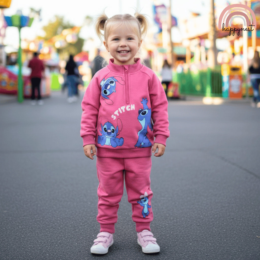 Stitch 2pc Terno Set for Kids Girls Fleece Sweatshirt Trousers Pink 2-8Y SS622
