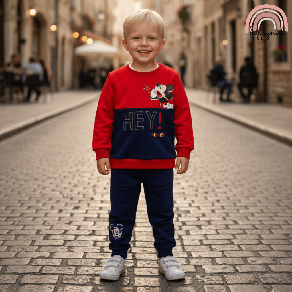 Disney Mickey Terno Set Baby Boys Color Block Sweatshirt Joggers Navy Red 6-36M SS636
