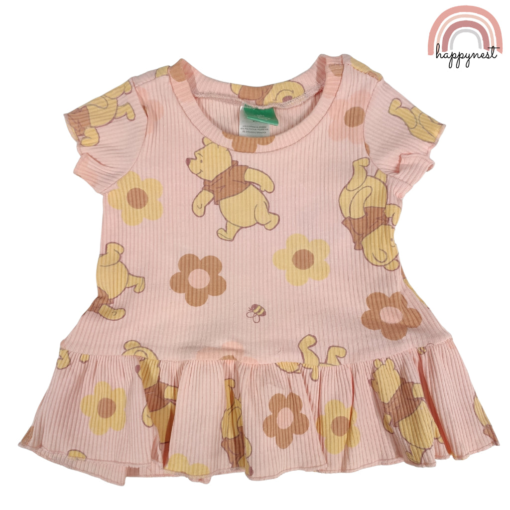 Disney Winnie the Pooh Toddler Girls 2-Pc Ruffle Set | Peach Ribbed Cotton | 12-24 Months (B10)