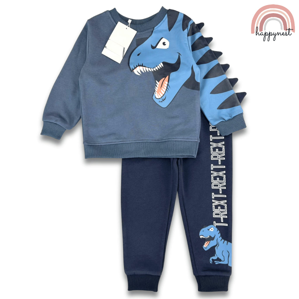 Dino Boys 2-Pc Pullover & Jogger Set | Navy Blue Tracksuit | 3D Spikes | 2-8 Years (SS682)
