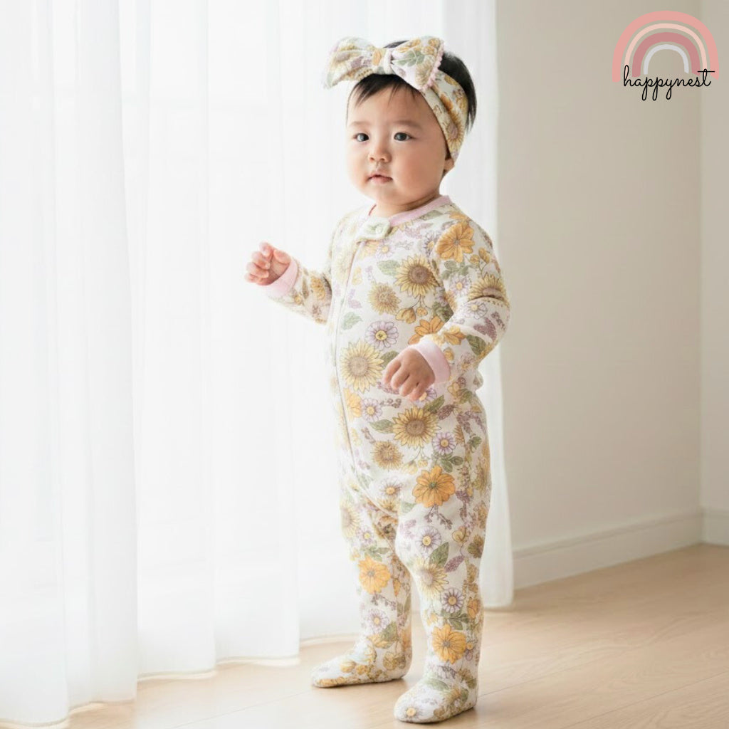 Wrangler Baby 2-Pc Sleepsuit & Headband Set | Sunflower Print (B57) 6-9 Months