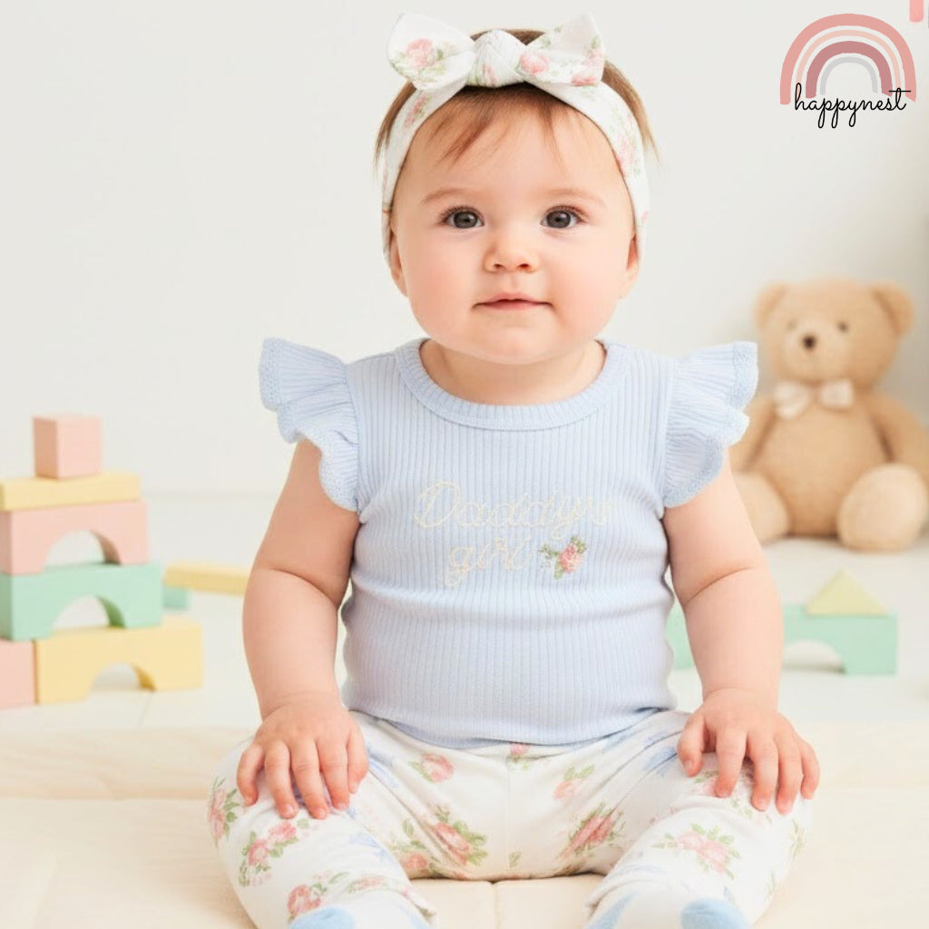 Tahari Baby 4-Pc Gift Set 3-9 Months | Flutter Sleeve Bodysuit & Floral Pants (B63)