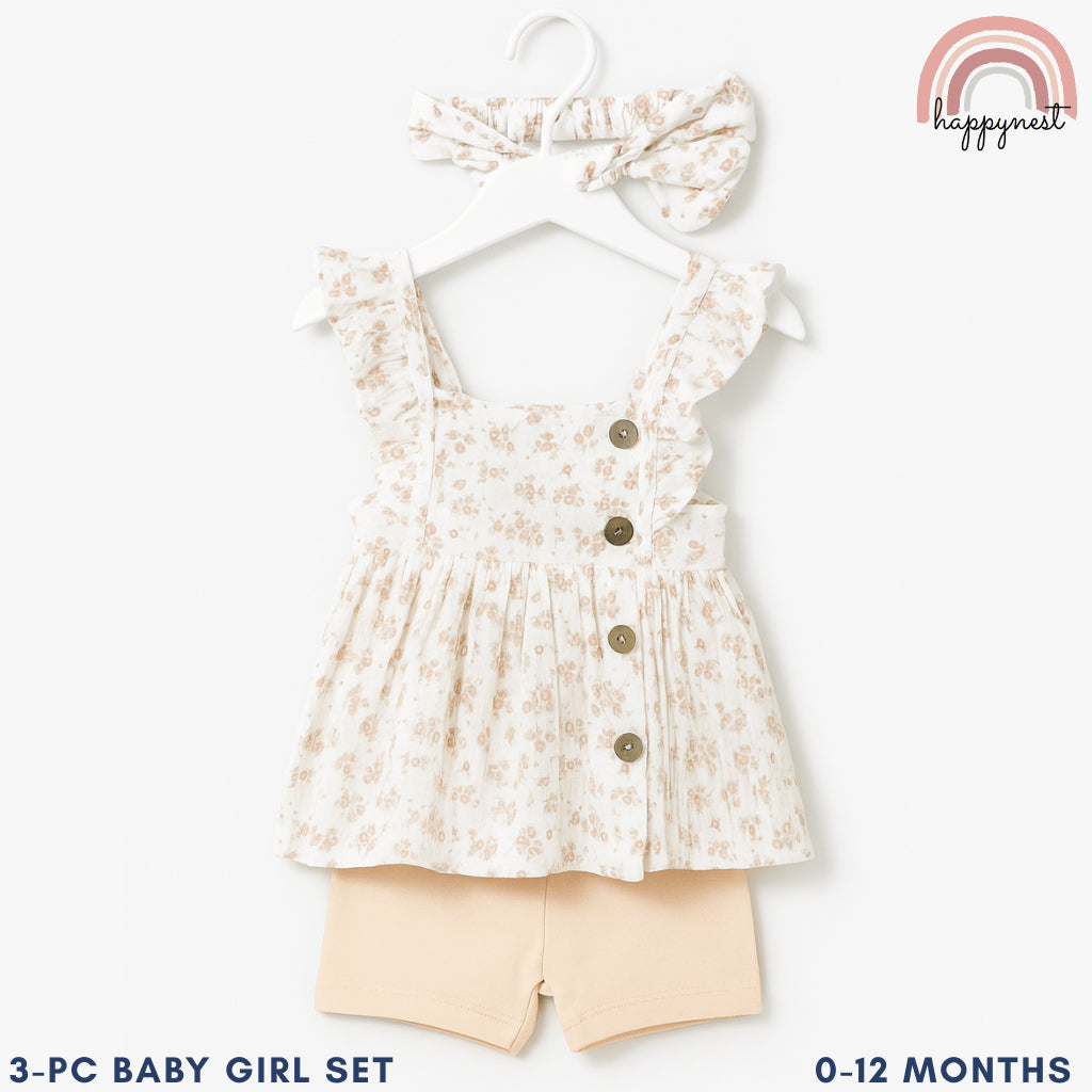 Baby Girl OOTD Floral 3-Piece Set  Dress Bloomers Headband 0-12 Months AA311