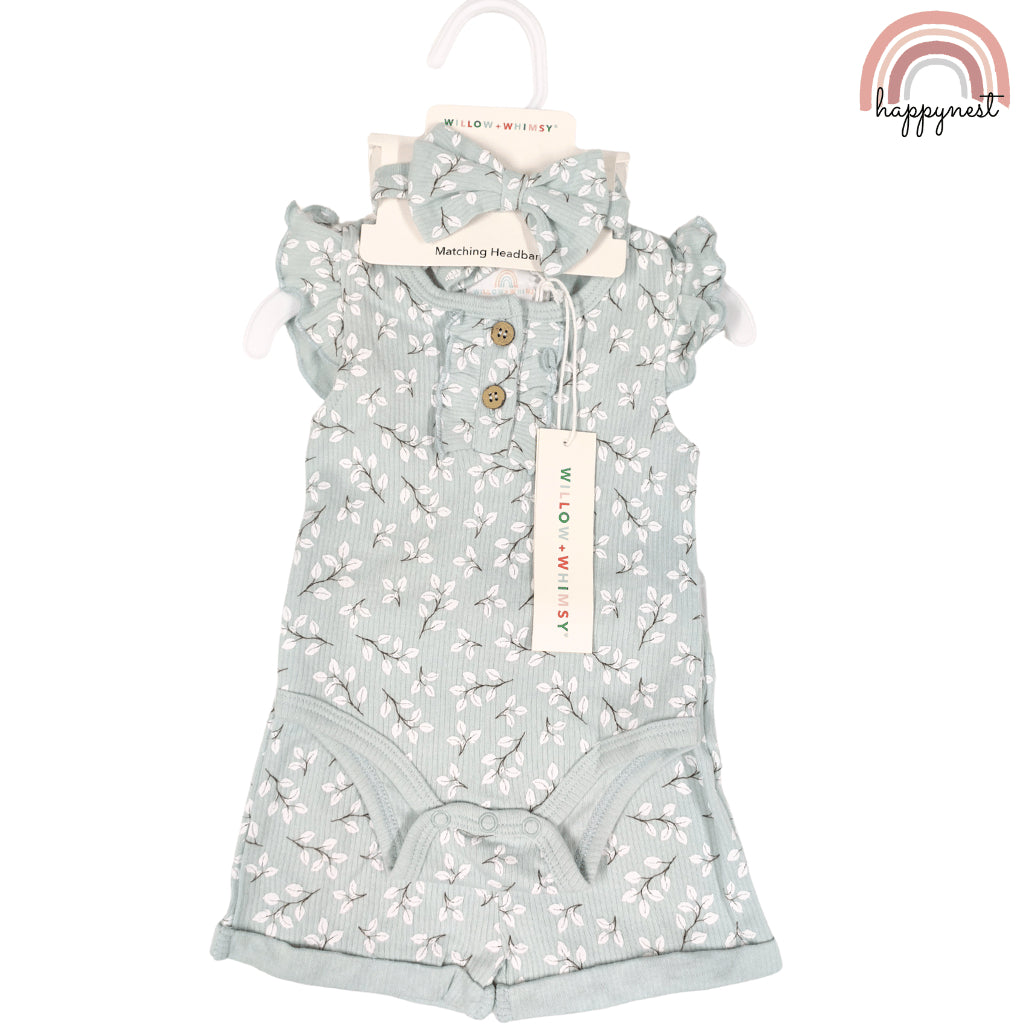 Baby Girl Blue Clothes 3pcs Romper Shorts and Headband Outfit 0-12 Months AA319