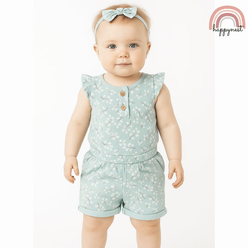 Baby Girl Blue Clothes 3pcs Romper Shorts and Headband Outfit 0-12 Months AA319