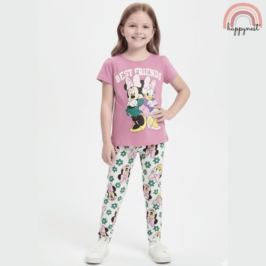 Minnie Girls Pink Tee & Floral Leggings Set 2–7Y  Soft Cotton AA305