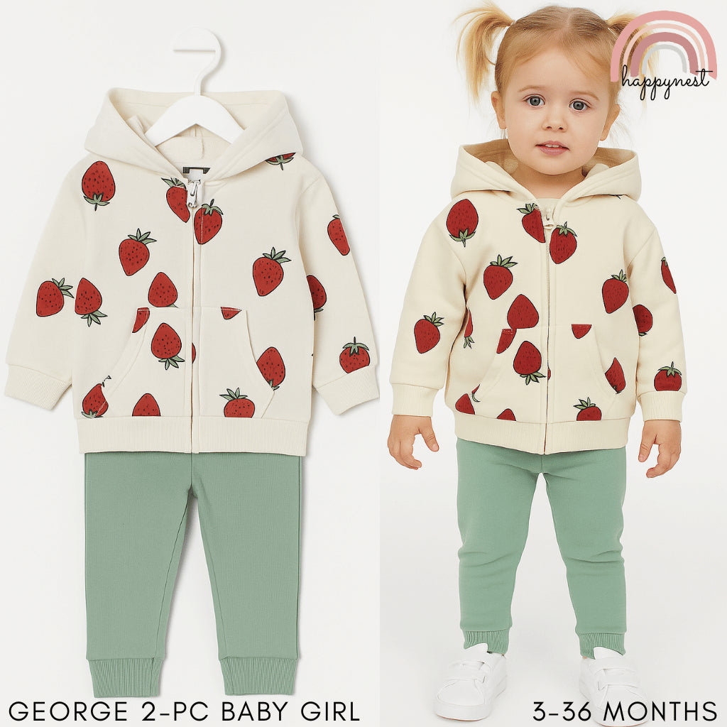 George 2-Piece Strawberry Zip Hoodie & Mint Jogger Baby Set (3–36 Months) | SS550