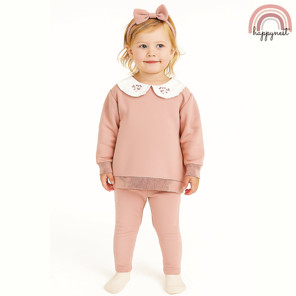Kiabi 3-Piece Baby Girl Set with Embroidered Collar & Bow Leggings (3–36 Months) | SS555