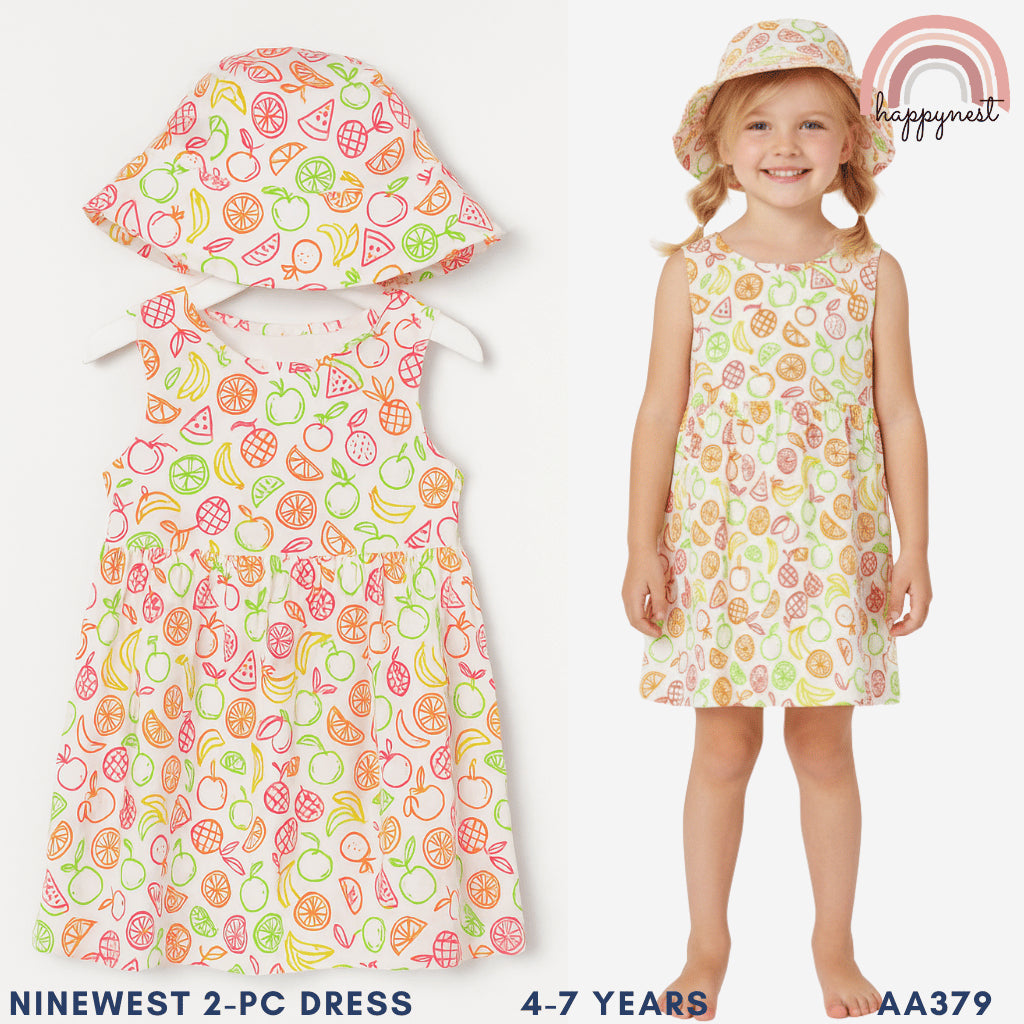Nine West Dress with Hat for Girls Floral Sleeveless 4-7 Years Old AA369 Group