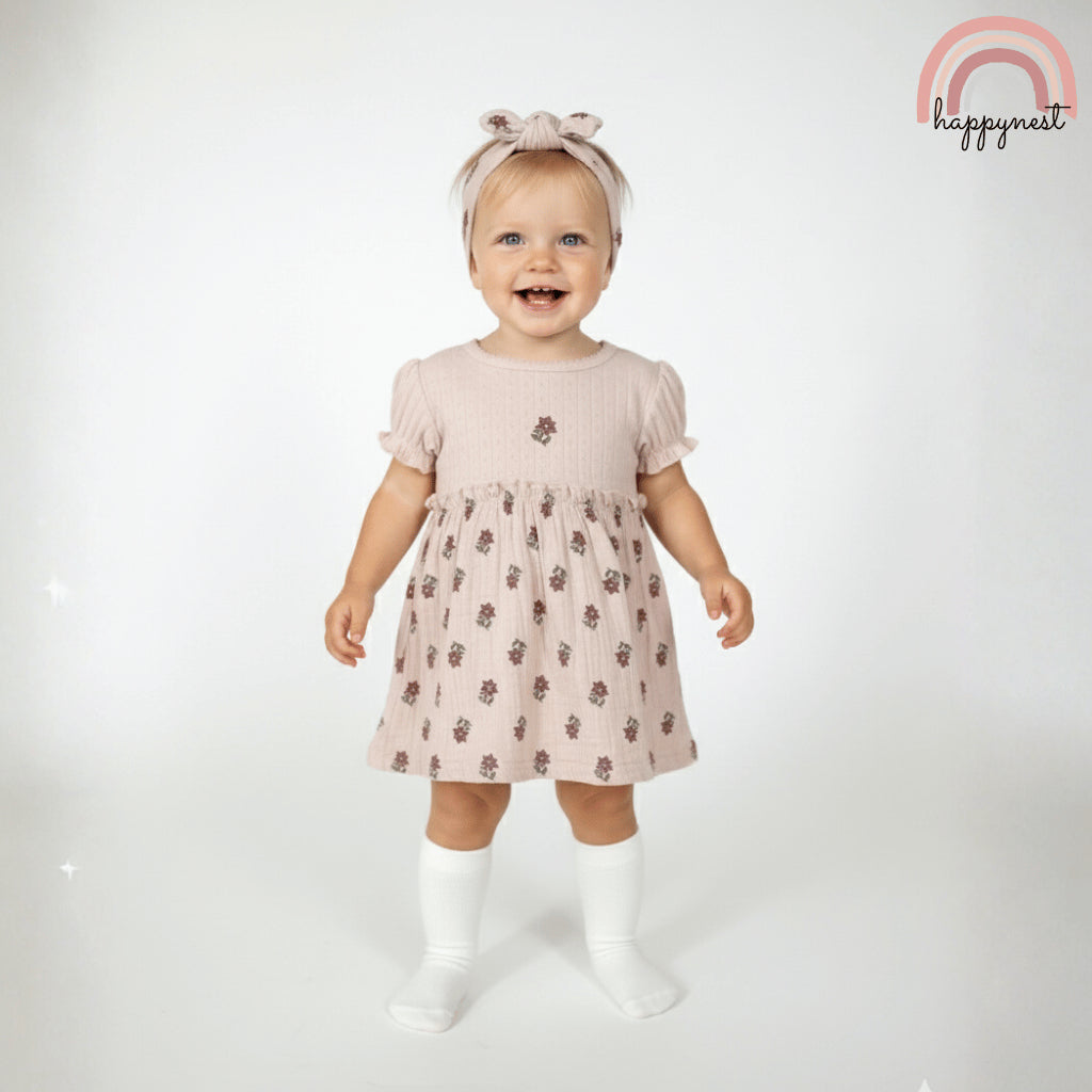 Baby Girl Dress Set w/ Headband & Socks (3-9M) | AA326 Rabbit Bear
