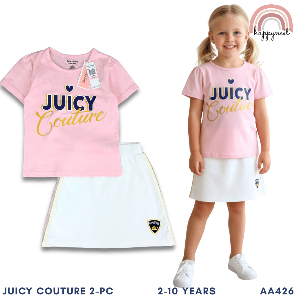 Juicy Couture Terno Set Pink Tee & White Skort (2-10Y) | AA426