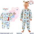 Disney PRINCESS Baby 4PC Set Light Blue Pink Toddler Pajama Sleepwear Bodysuit 9M-2Y SS598