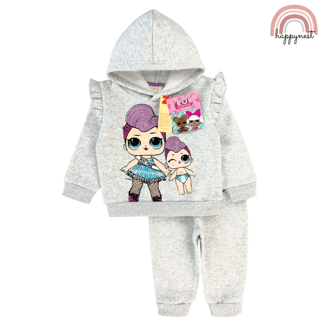 LOL Surprise! Baby Girl 2PC Set Gray Ruffle Hoodie Jogger Pants Fashion 6-36 Months SS614