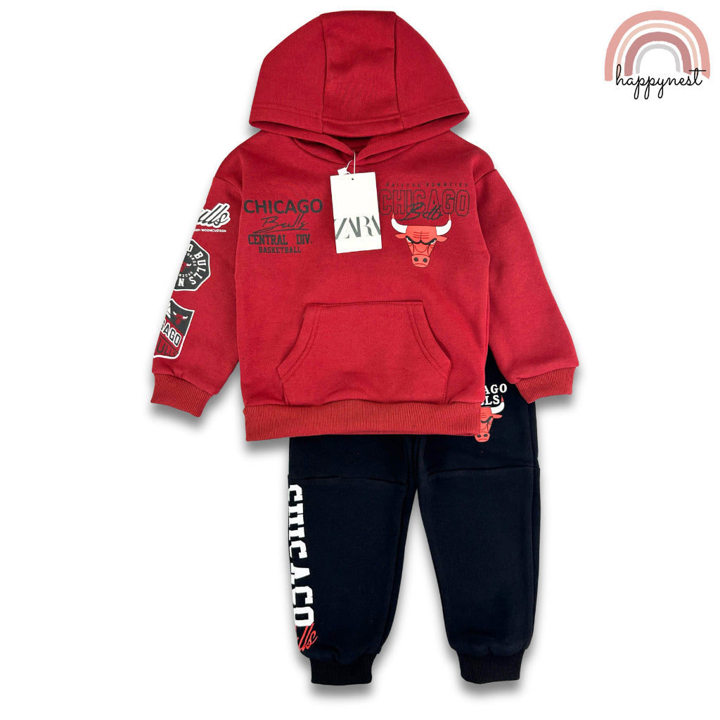 Chicago Bulls Hoodie Terno Set Kids Sweatshirt Jogger Pants Red 2-8Y SS651