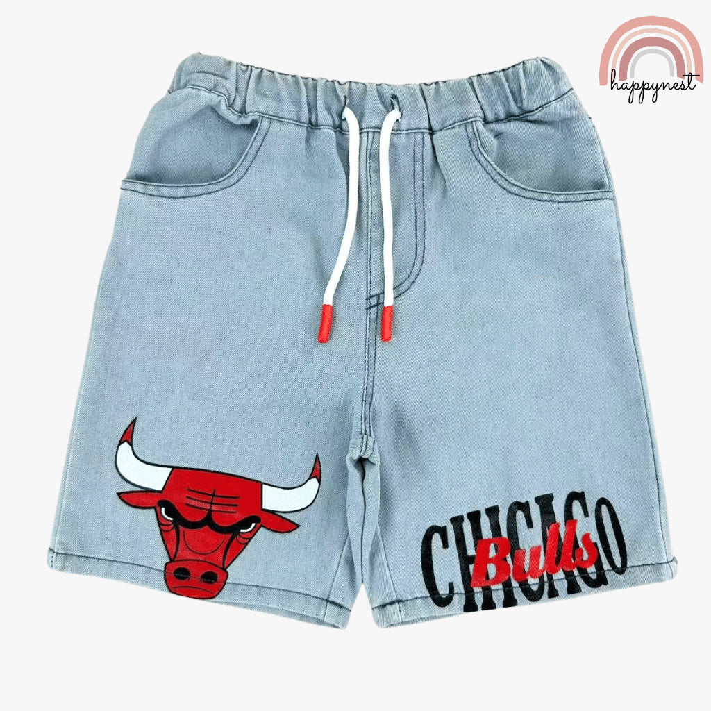 Chicago Bulls Kids 2-Pc Outfit Set - Red Graphic Tee & Denim Shorts (Ages 2-10) AA469
