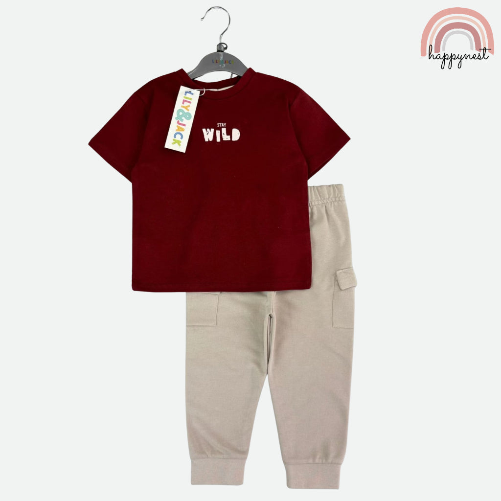Lily & Jack Boys 2-Pc "Stay Wild" Tee & Cargo Jogger Set | 2-4 Years (AA477)