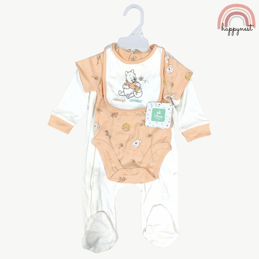 Disney Winnie the Pooh Baby 3-Pc Set | Sleepsuit, Bodysuit & Bib | 3-9 Months (B2)
