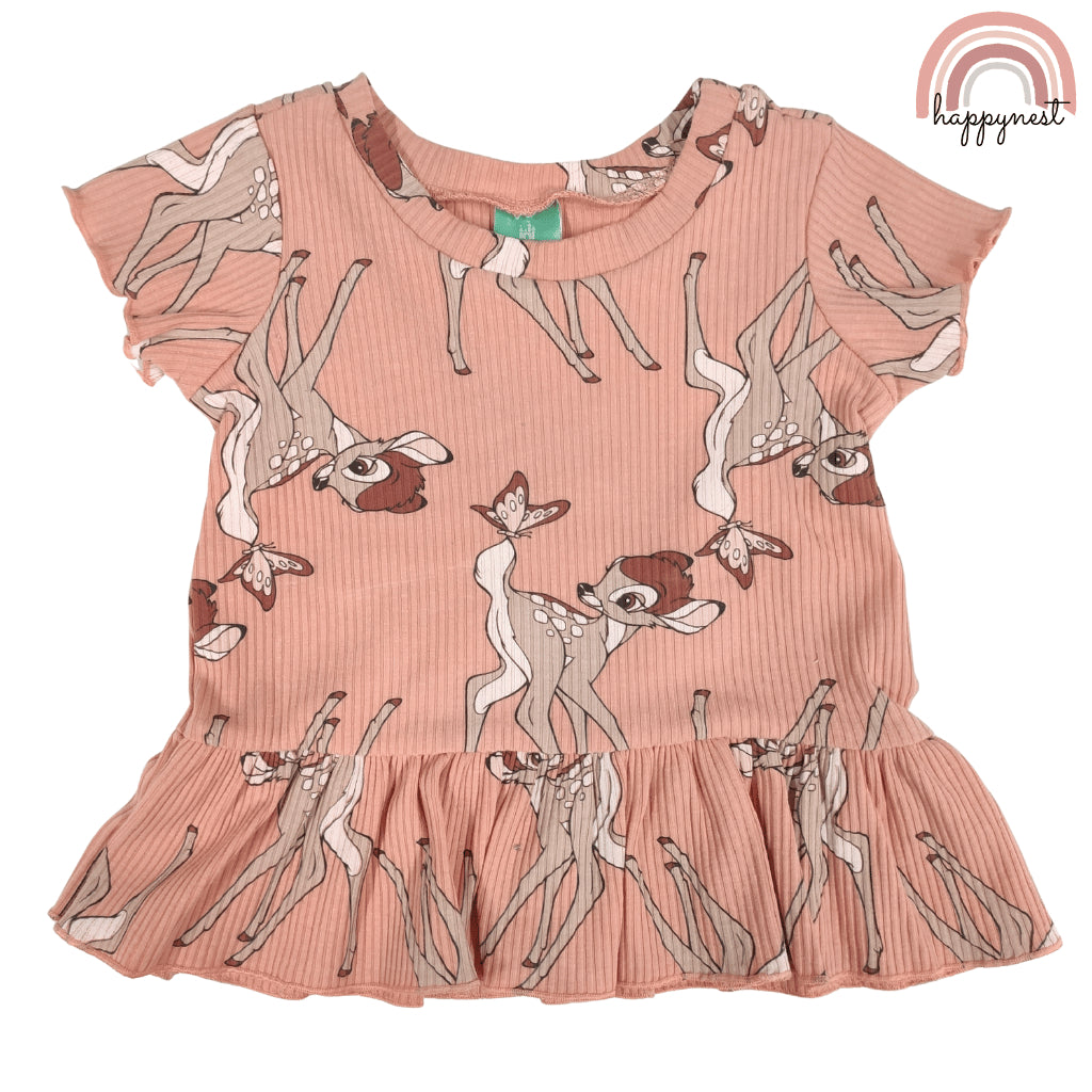 Disney Bambi Toddler Girls 2-Pc Ruffle Top & Shorts Set | Ribbed Cotton | 12-24 Months (B5)
