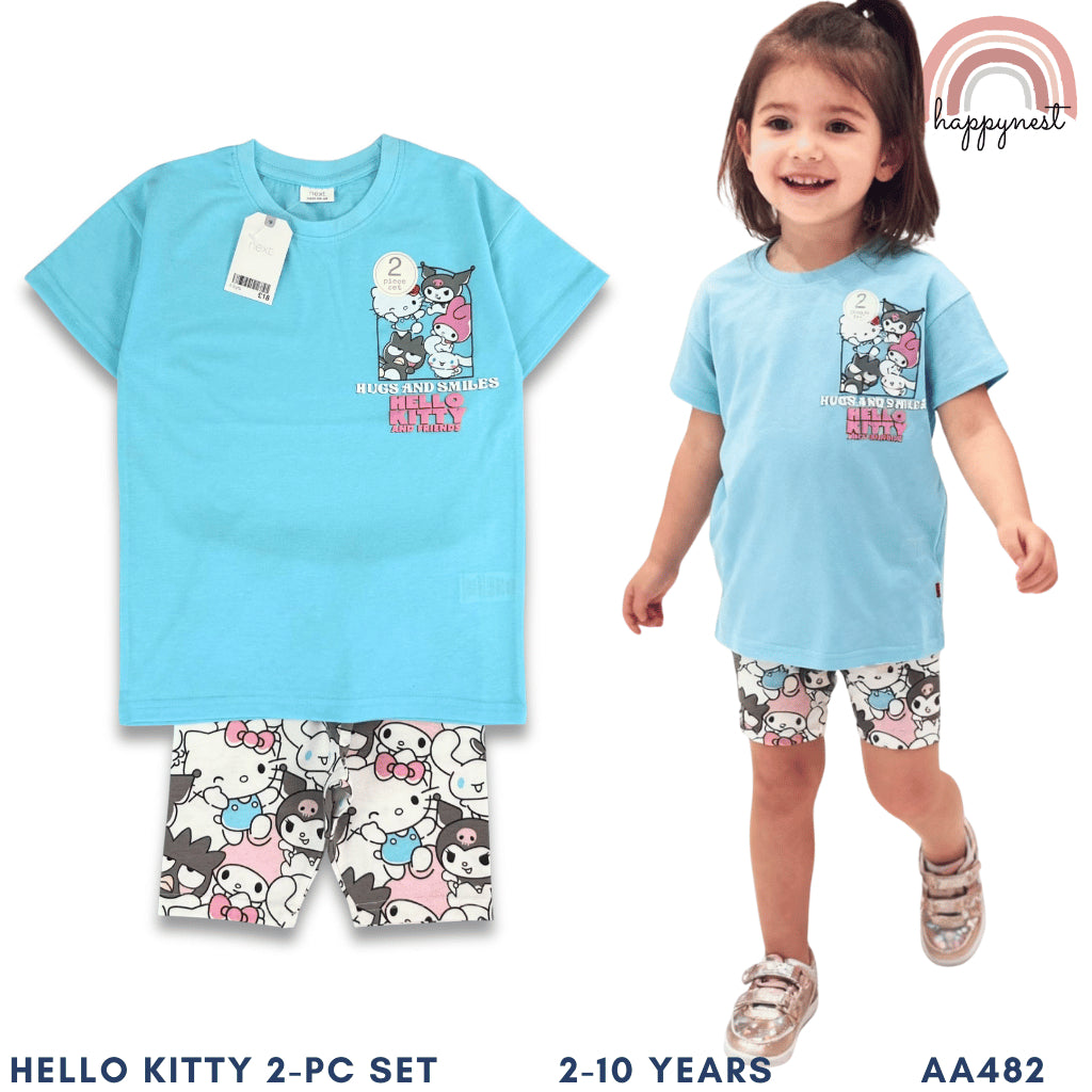 Hello Kitty & Friends Girls 2-Pc T-Shirt & Bike Shorts Set | Sky Blue | 2-10 Years (AA482)