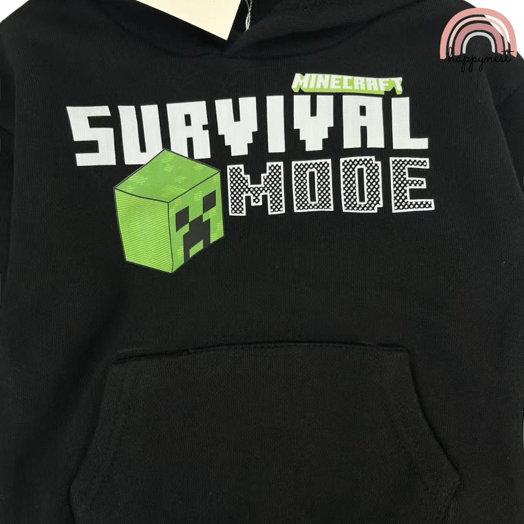 Minecraft Boys 2-Pc Gaming Hoodie & Joggers Set | Survival Mode Black Tracksuit | 2-8 Years (SS687)
