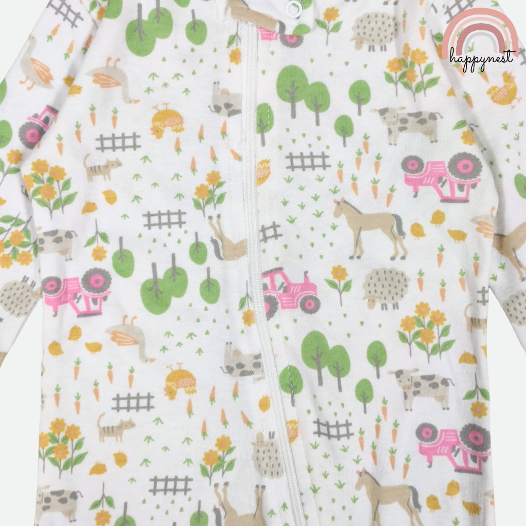 Rugged Bear Baby Girl Sleepsuit & Headband Set. | Farm Print (B54) 6-9 Months