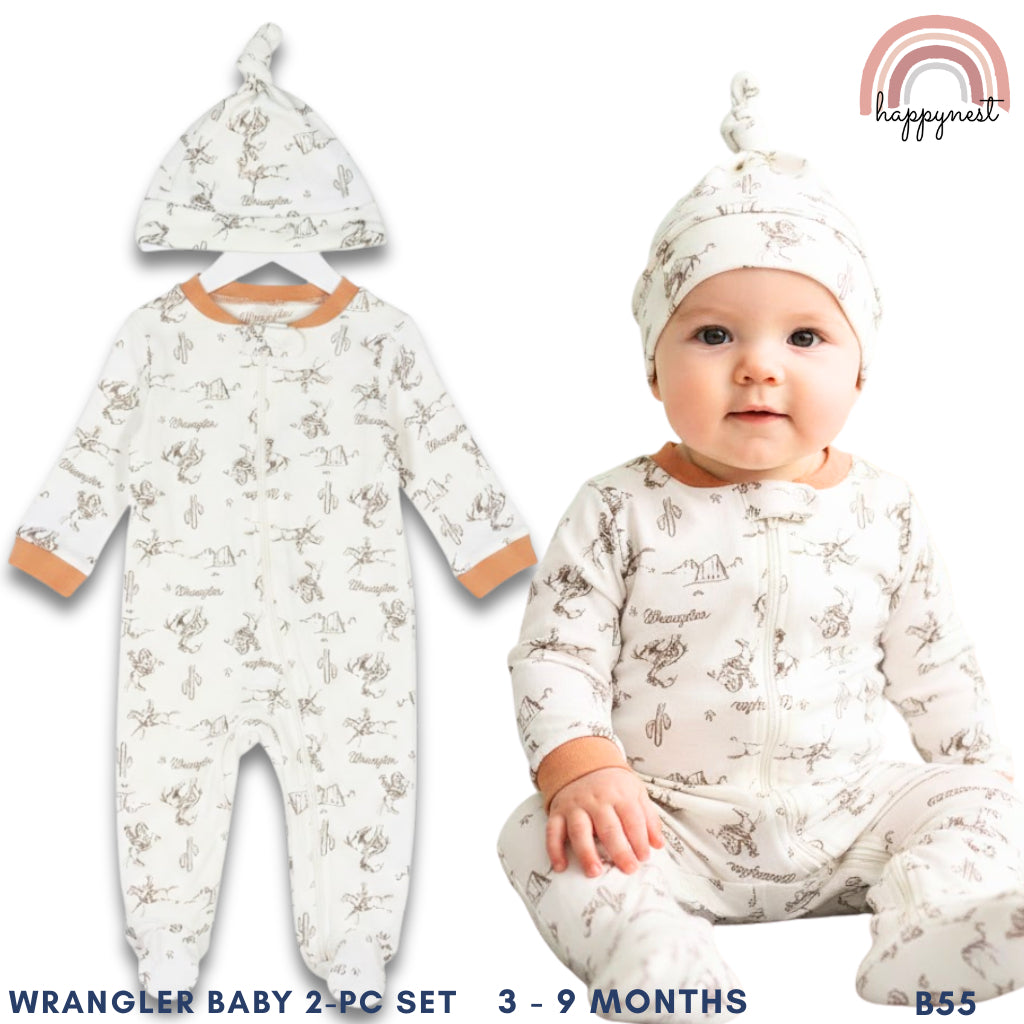 Wrangler Baby 2-Pc Sleepsuit & Hat Set | Cowboy Print (B55) 3 - 9 Months