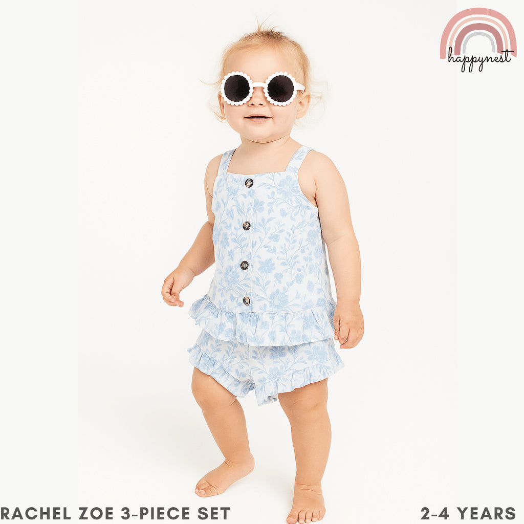 Rachel Zoe Blue Floral 3-Piece Set for Girls 2-4 Years | Summer Outfit AA250