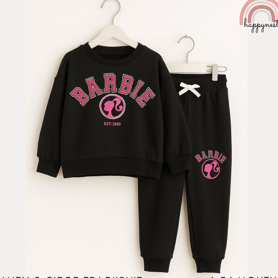 Barbie Kids 2PC Tracksuit – Black Sweatshirt & Jogger Pants Outfit | 4–7 Years (SS530)