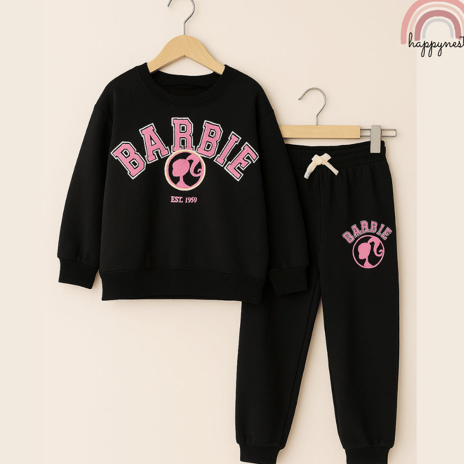 Barbie Kids 2PC Tracksuit – Black Sweatshirt & Jogger Pants Outfit | 4–7 Years (SS530)