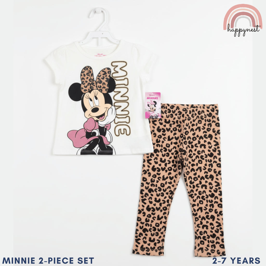 Minnie Girls Leopard Bow Friends Tee & Leggings Set 2–7Y Soft Cotton AA304