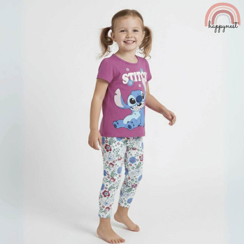 Stitch Tee & Floral Leggings 2-Piece Set for Girls 2–7 Years – AA306 | Comfy Fit