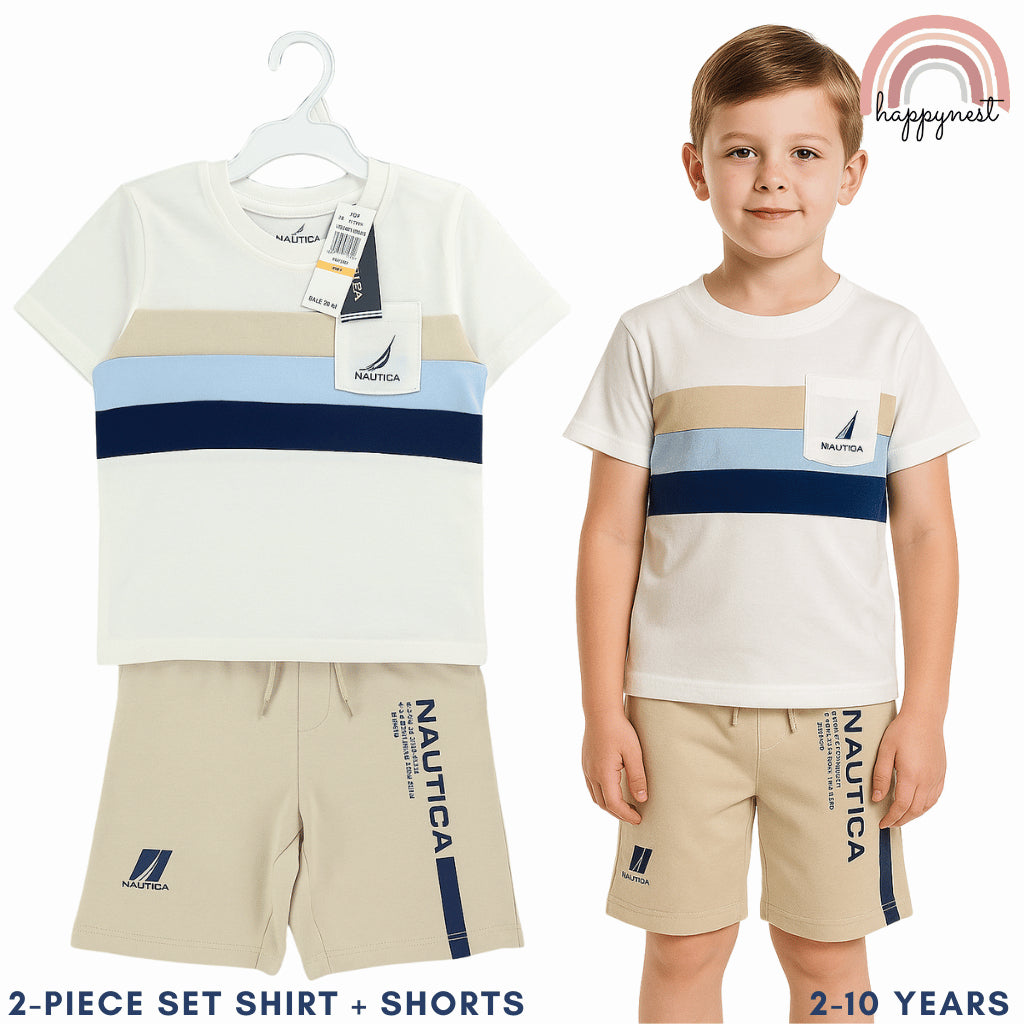 Nautica Boys 2-Piece Shirt & Shorts Summer Set (2–10 Years) | AA355