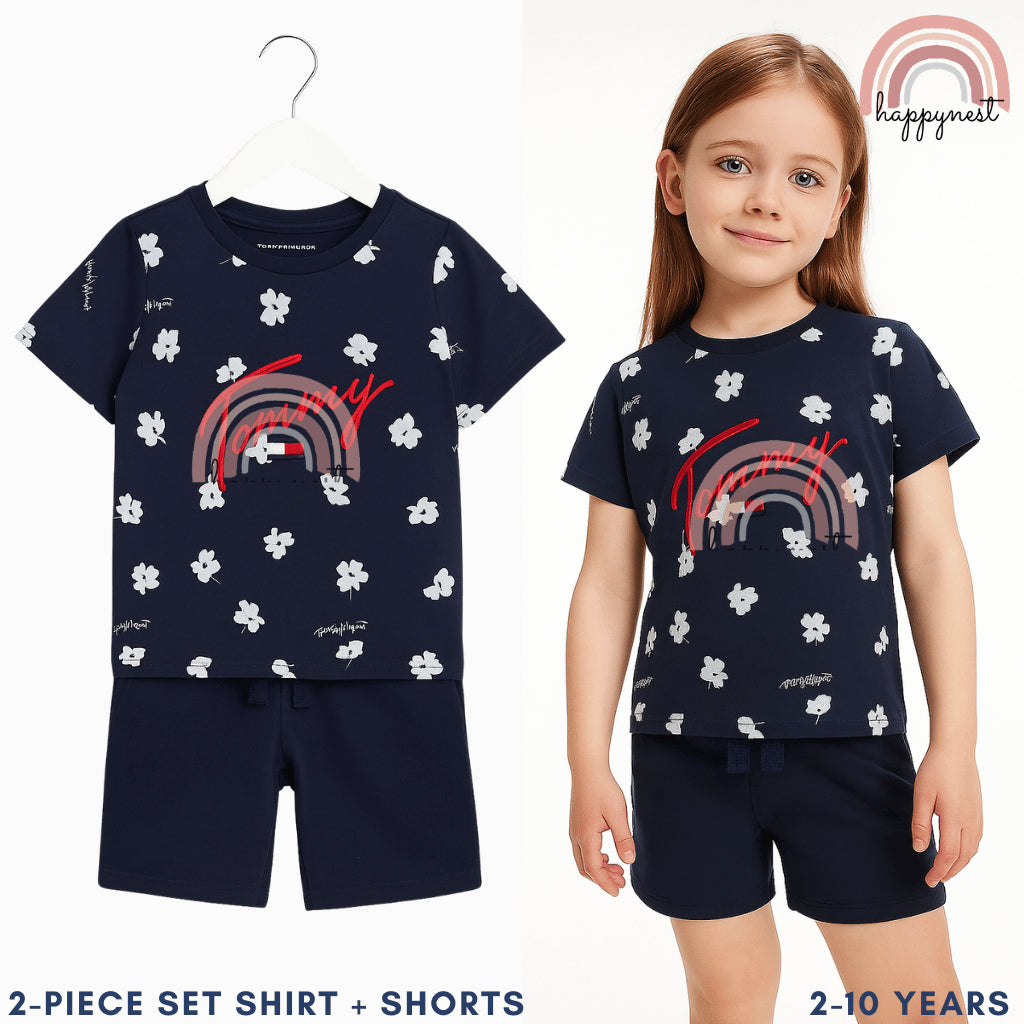 Navy Floral 2-Piece Girl Shirt & Shorts Set (2–10 Years) | AA353