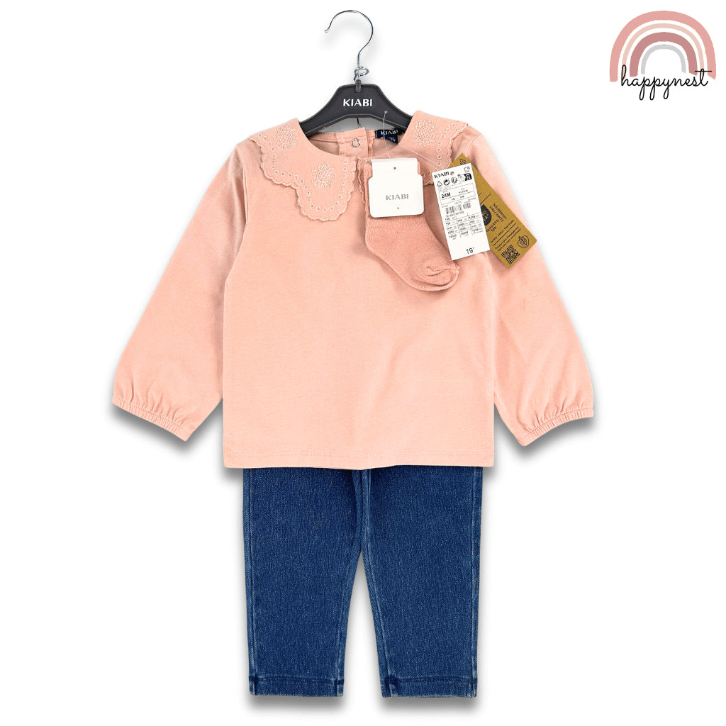 Kiabi Baby Set with Scallop Collar Top, Denim & Socks 3-Piece (3–36 Months) | SS552