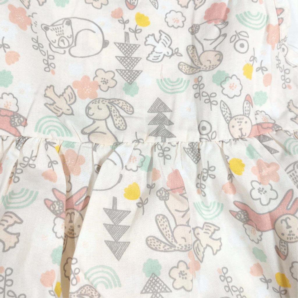 Woodland Bunny Print Dress & Hat Set for Girls 4-7Y AA383