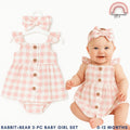 Baby Girl Clothes 3-Piece Set Pink Checkered Dress Bloomers Headband 0-12M AA315