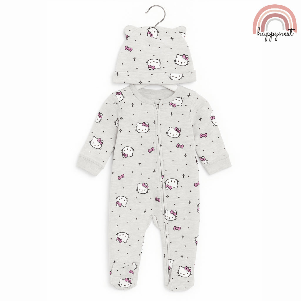Hello Kitty Baby 2-Piece Footed Sleeper & Ear Hat Set - Grey Newborn - 9 Months AA392