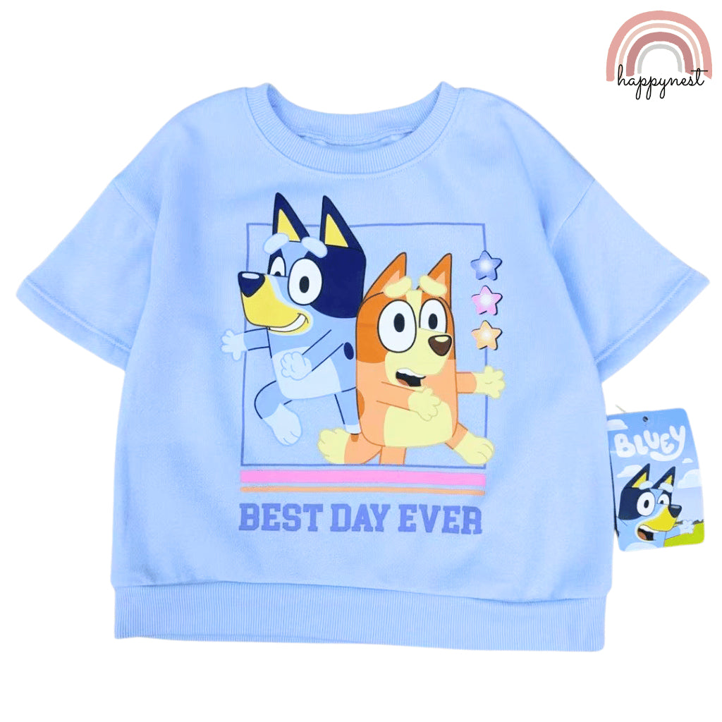 Bluey Terno Shirt & Shorts Set for Kids "Best Day Ever" Outfit 5-7Y AA446