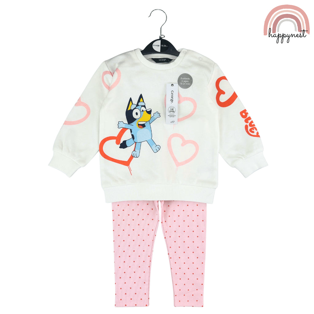 GEORGE Bluey Heart Girls 2PC Set Baby Toddler Sweatshirt Leggings Pambahay 3M-36M SS595