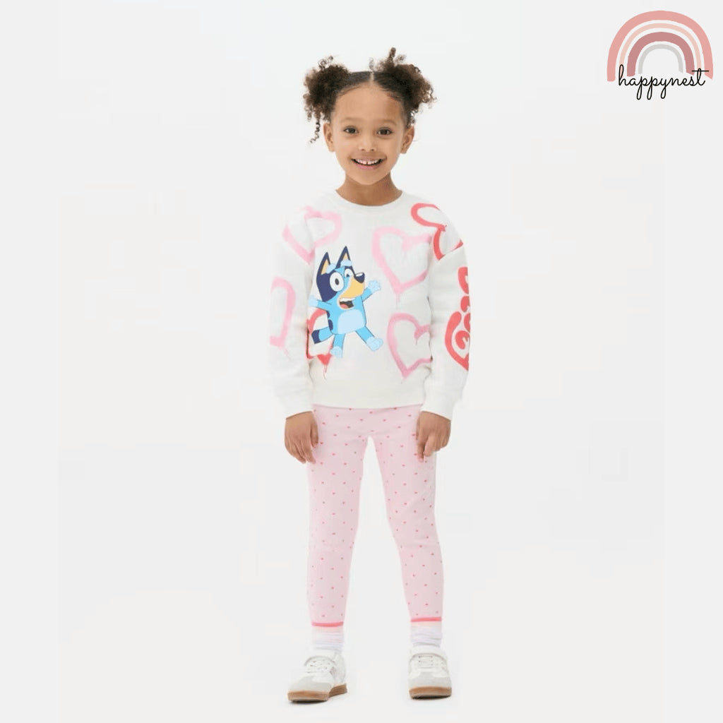 GEORGE Bluey Heart Girls 2PC Set Baby Toddler Sweatshirt Leggings Pambahay 3M-36M SS595