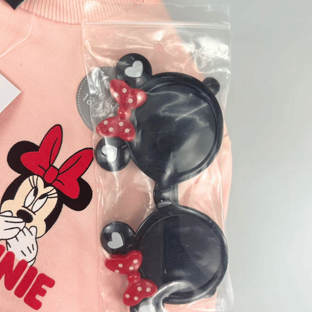 Minnie Peach Sweatshirt, Heart Flare Pants & Sunglasses Set 3-Piece – SS662 3-36 Months