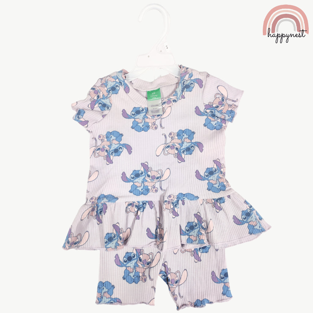Disney Stitch & Angel Toddler Girls 2-Pc Ruffle Top & Shorts Set | Ribbed Cotton | 12-24 Months (B9)