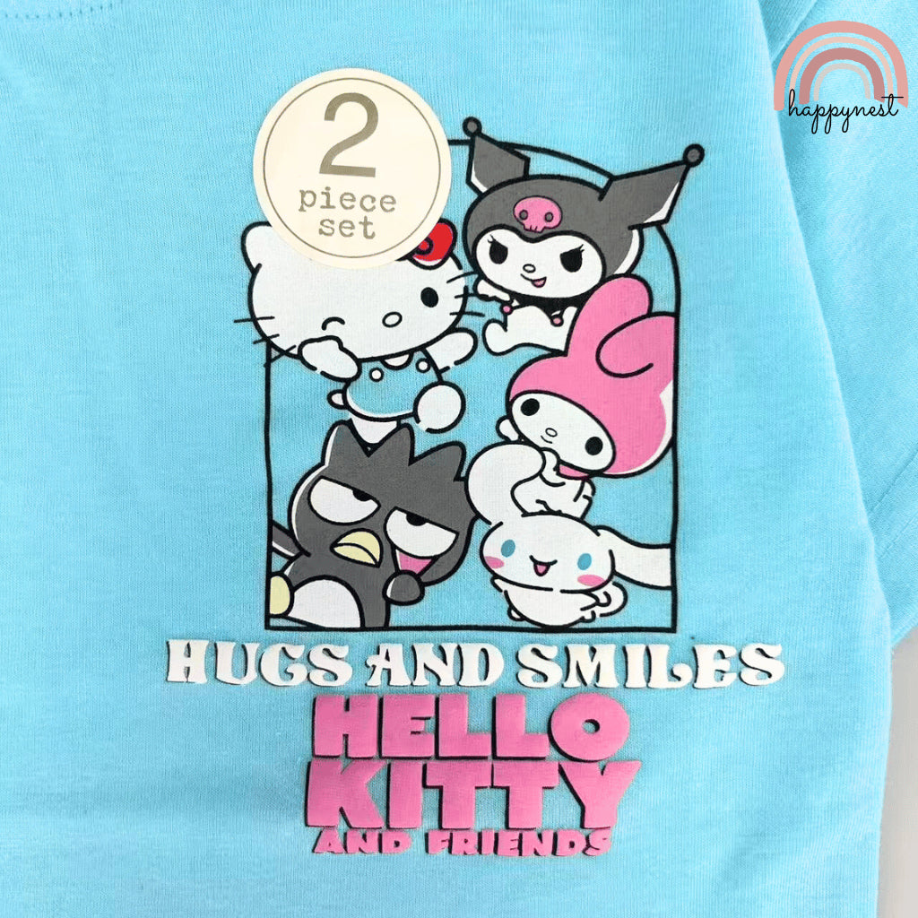 Hello Kitty & Friends Girls 2-Pc T-Shirt & Bike Shorts Set | Sky Blue | 2-10 Years (AA482)