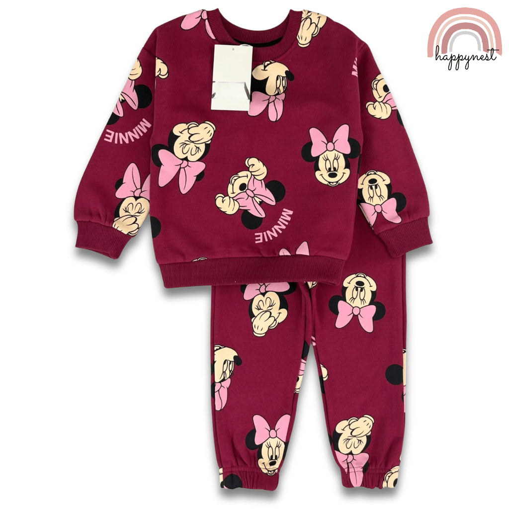 Minnie Girls 2-Pc Pullover & Jogger Set | Maroon Minnie Print | 2-8 Years (SS683)