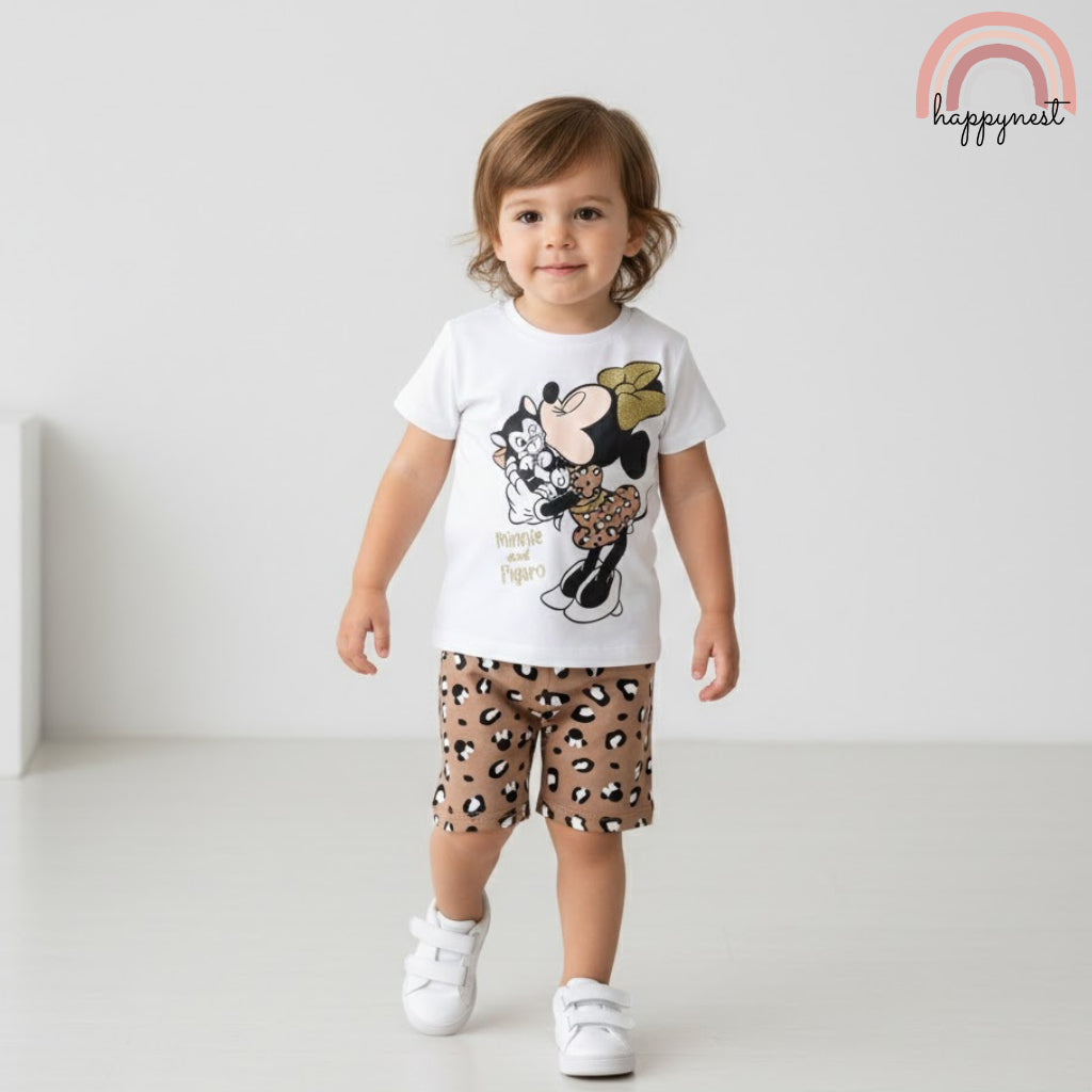 Disney Minnie & Figaro Leopard Shorts 2-Piece Kids Set (4 Years) - AA468B